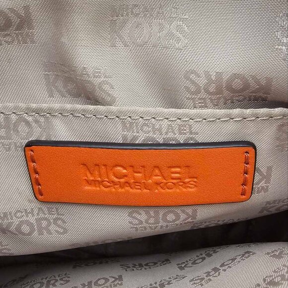 Michael Kors Crossbody Signature Logo Canvas Beige Tangerine strap zipped - Picture 6 of 6